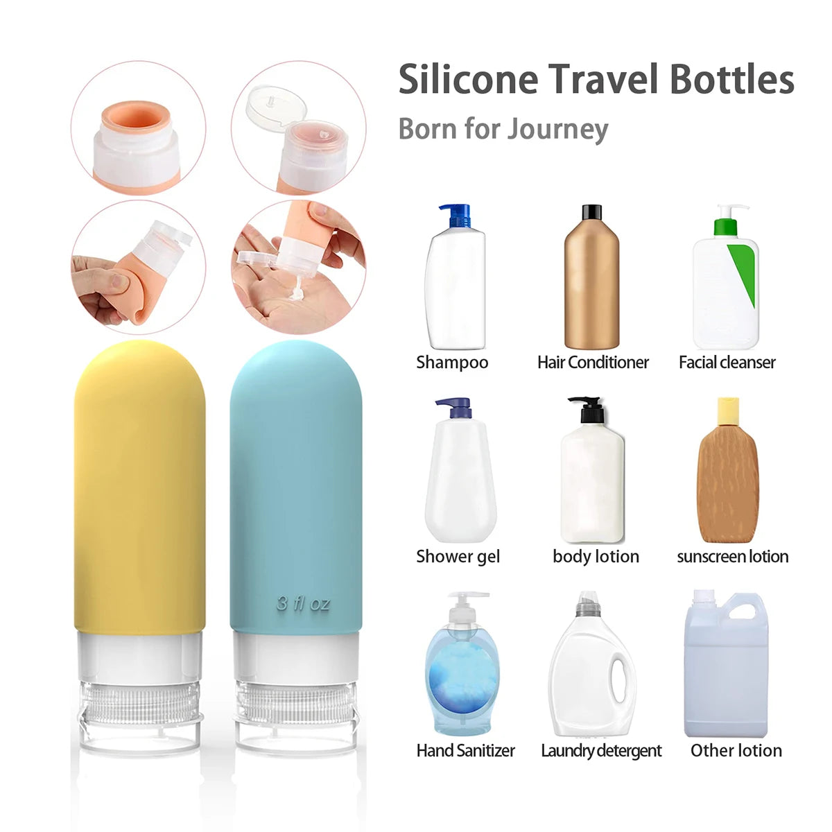 4 Pc/set Travel Bottles for Toiletries BPA Free Leak Proof Squeezable Travel Size Containers Travel Accessories Essentials