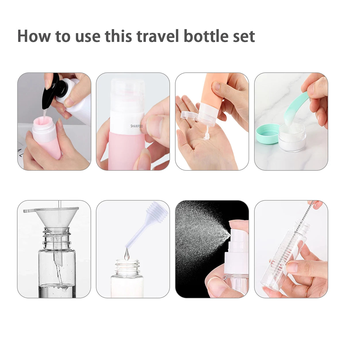 4 Pc/set Travel Bottles for Toiletries BPA Free Leak Proof Squeezable Travel Size Containers Travel Accessories Essentials